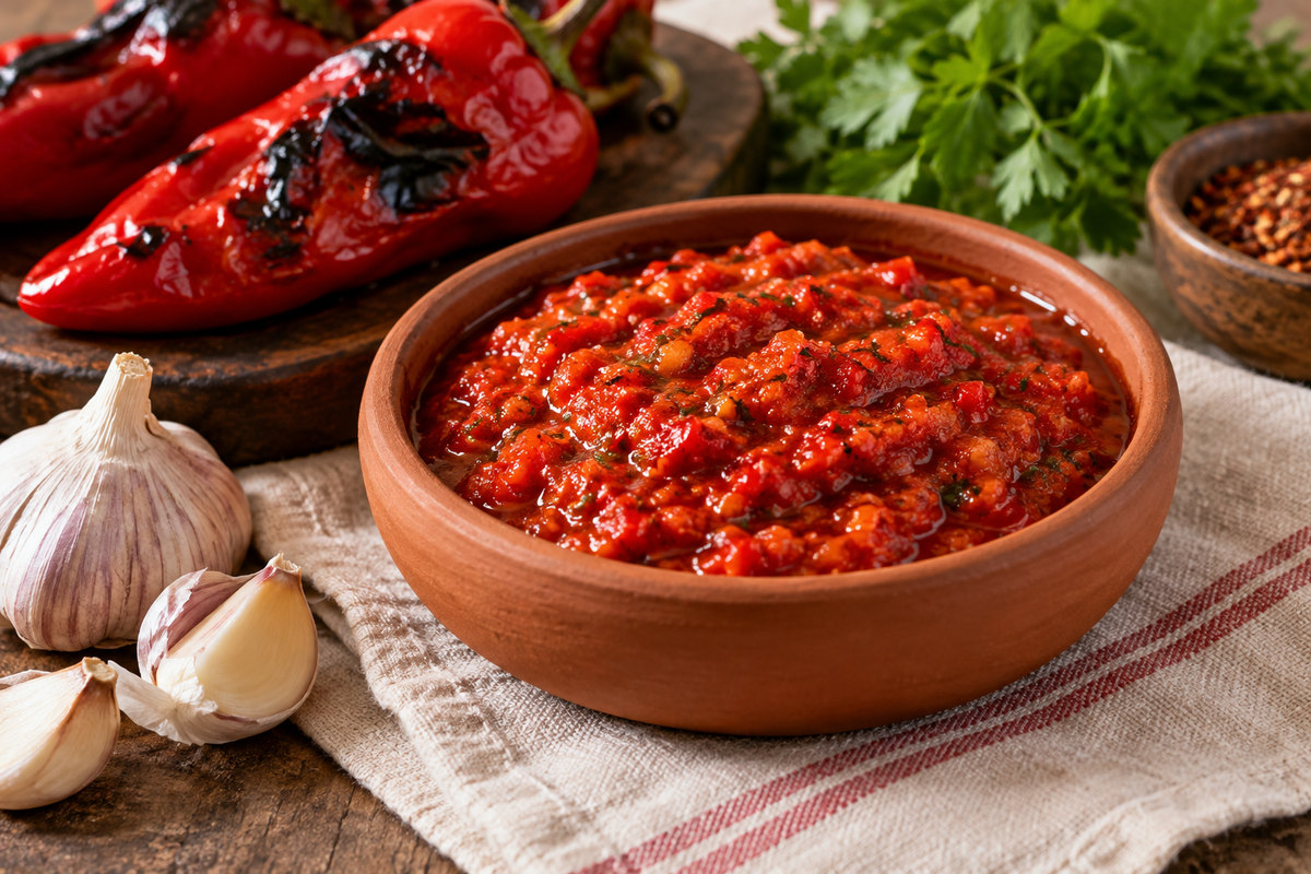 Аджика из запечённого перца и чеснока