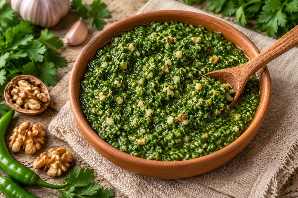 Зелёная аджика с петрушкой и орехами