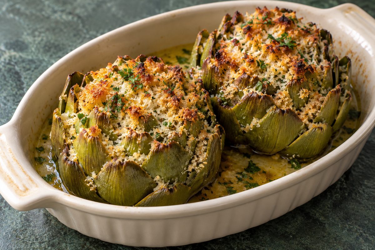 Артишоки, фаршированные сыром и хлебной крошкой
