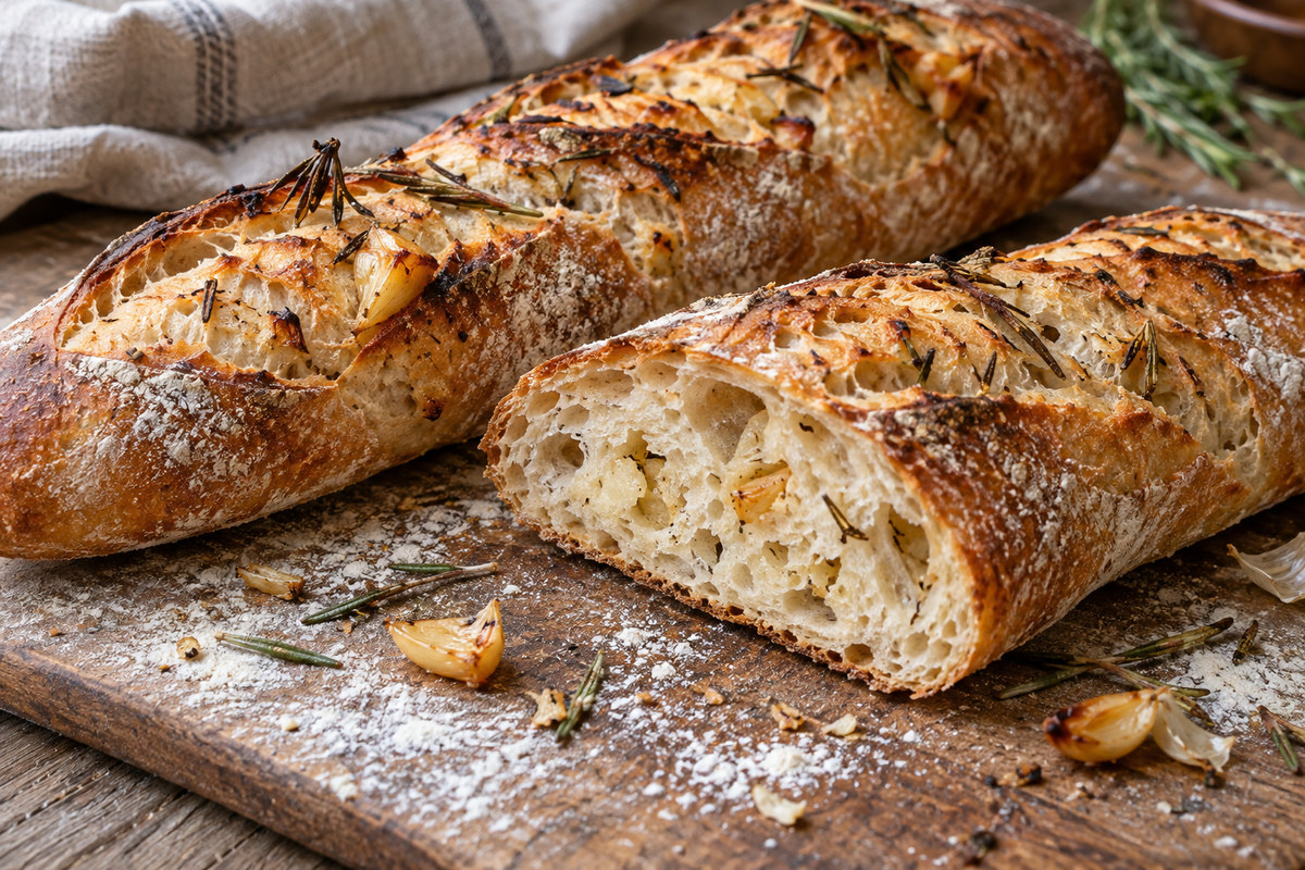 Багет с печёным чесноком и розмарином