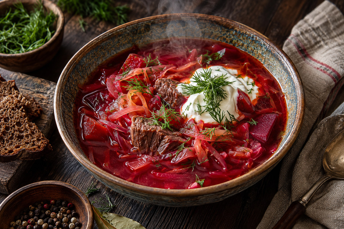 Борщ с говядиной и квашеной капустой