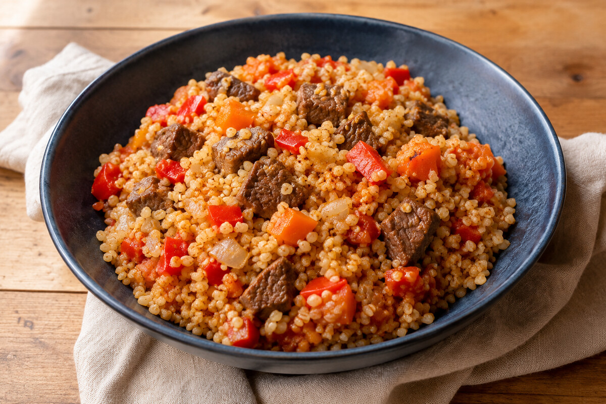 Булгур с говядиной и овощами