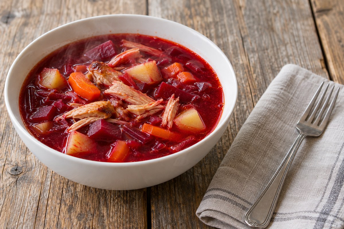 Горячий свекольник с копчёной курицей