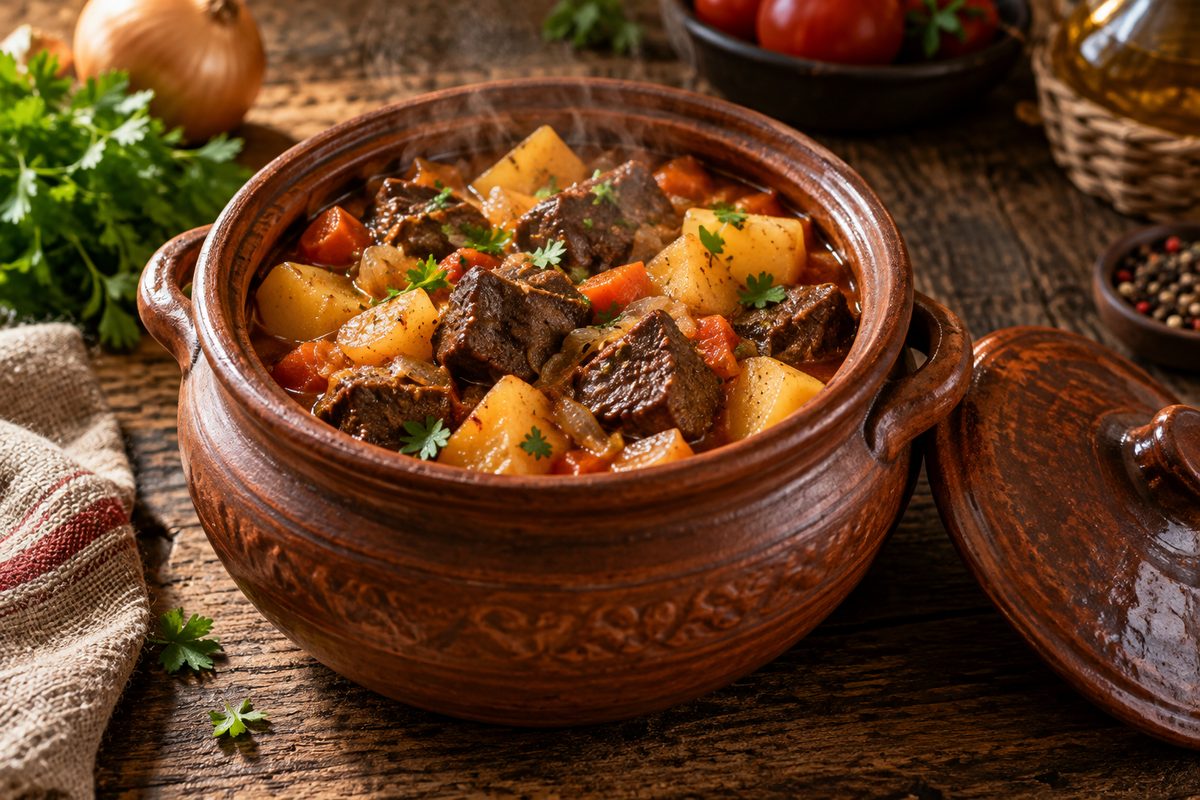 Говяжье лёгкое с картофелем в горшочках