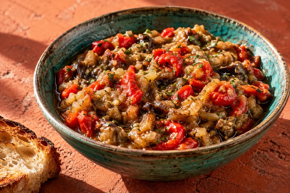 Икра из баклажанов с печёным перцем