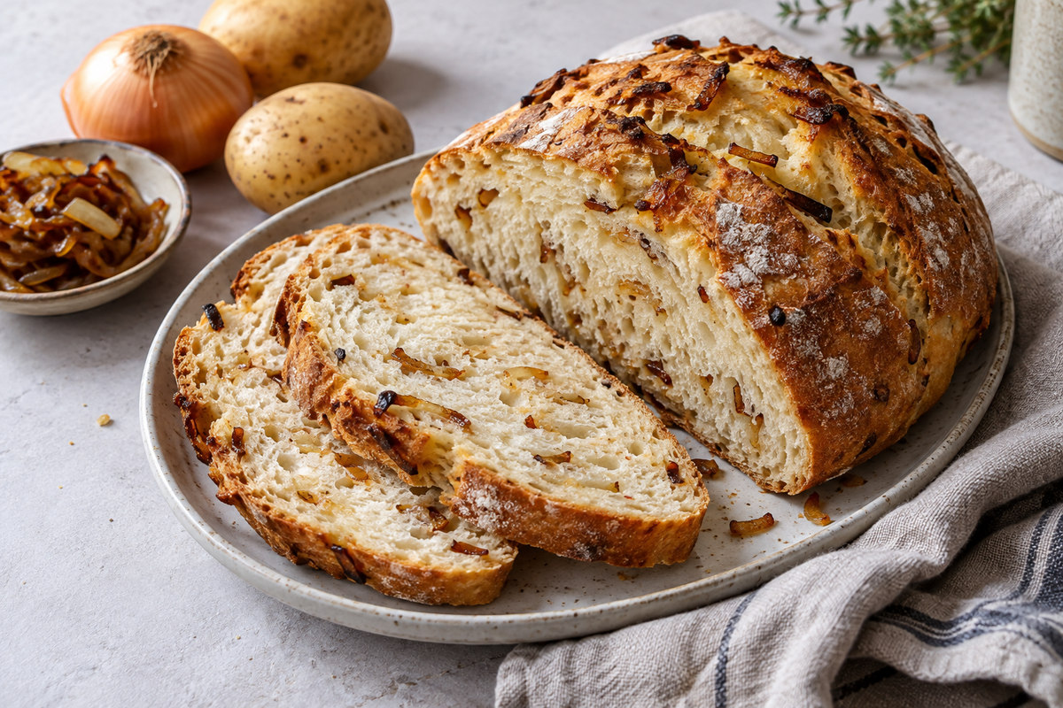 Картофельный хлеб с жареным луком