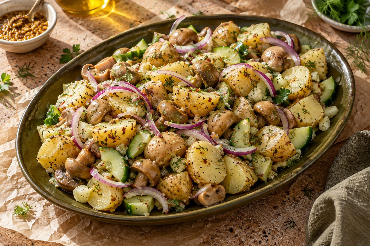 Картофельный салат с маринованными грибами