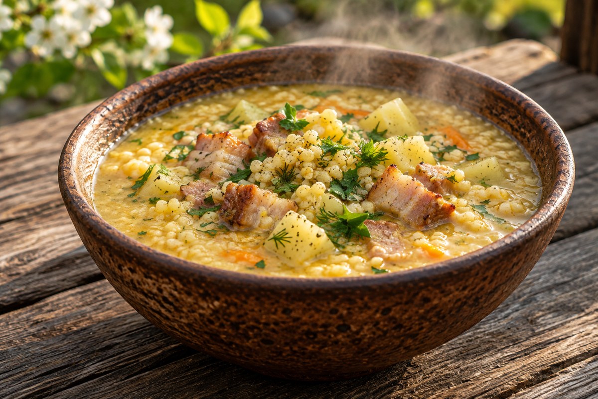 Кулеш с пшеном и свиной грудинкой