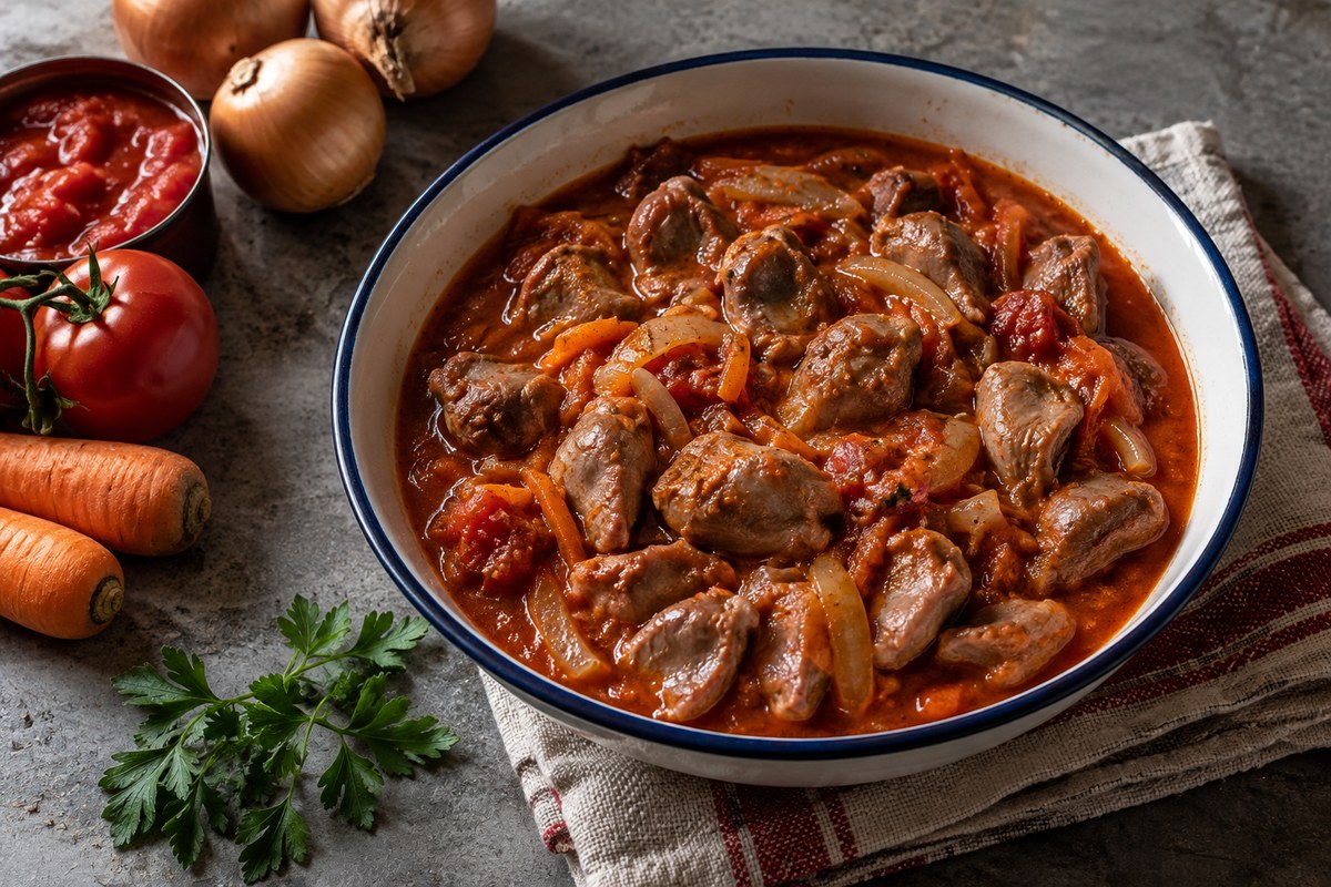 Куриные желудки в томатном соусе