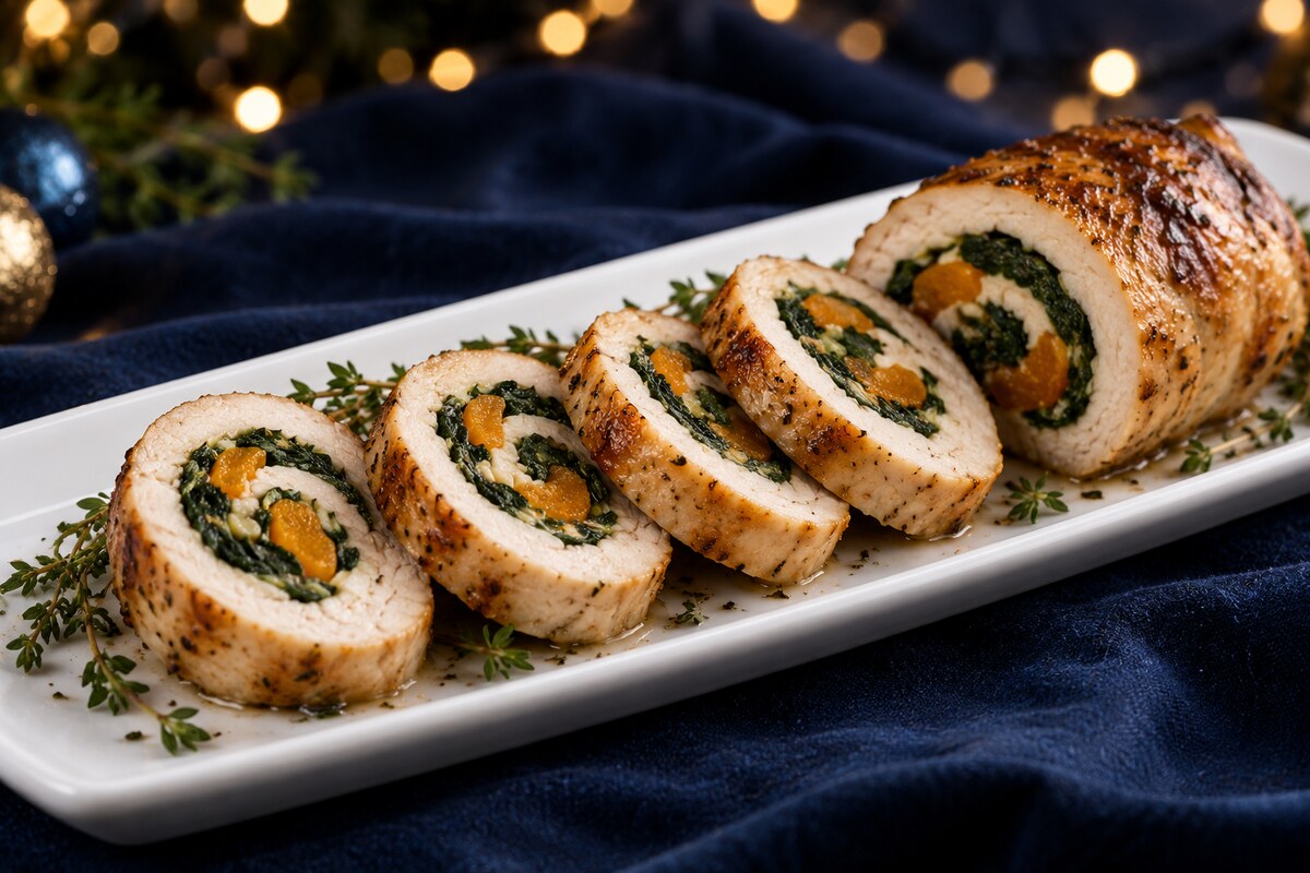 Куриный рулет со шпинатом и курагой
