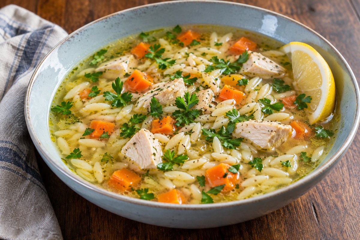 Куриный суп с орзо и лимоном