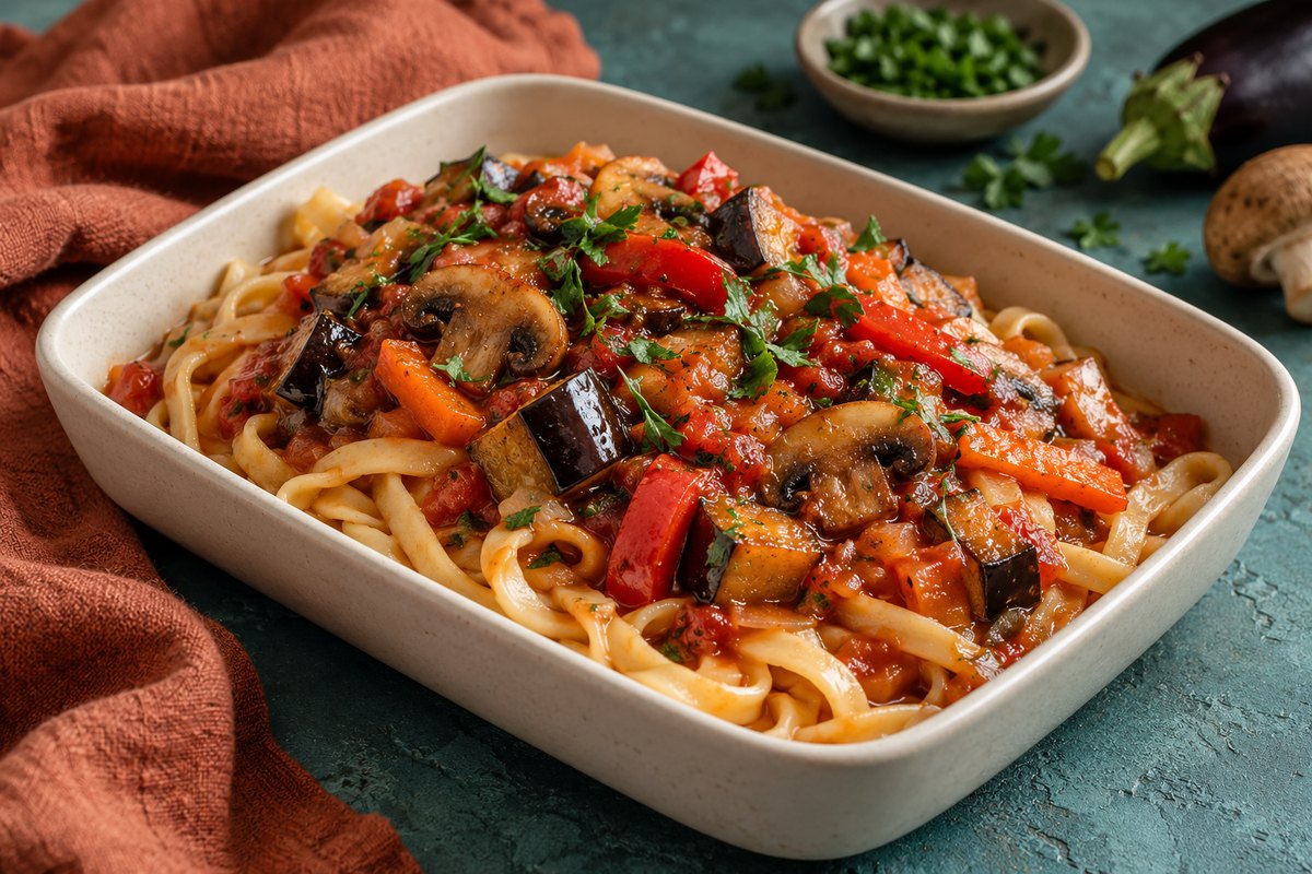 Лагман овощной с грибами