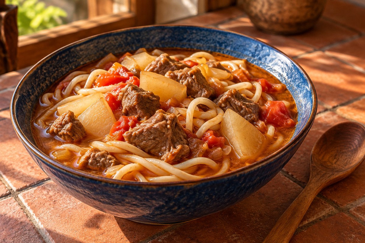 Лагман с бараниной и редькой