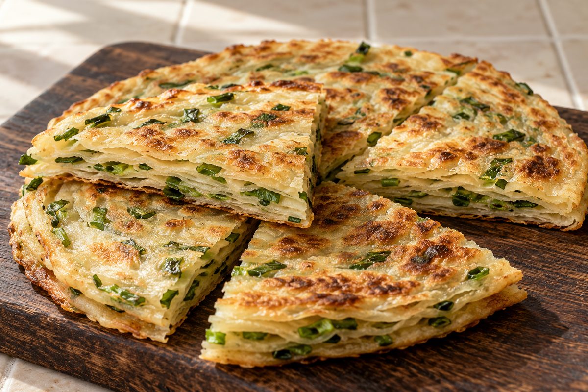 Лепёшки с зелёным луком на сковороде