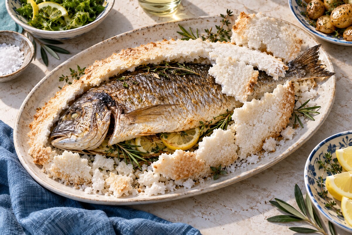 Лещ, запечённый в соли с травами