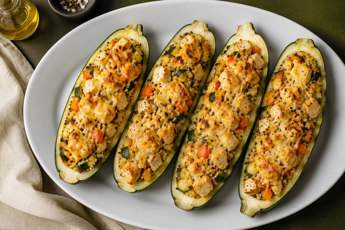Лодочки из кабачков с курицей и киноа