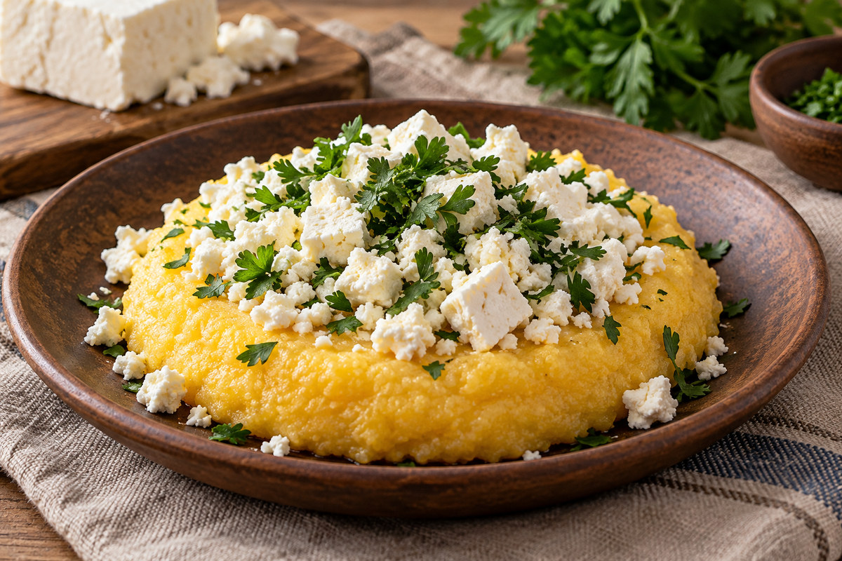 Мамалыга с брынзой и зеленью