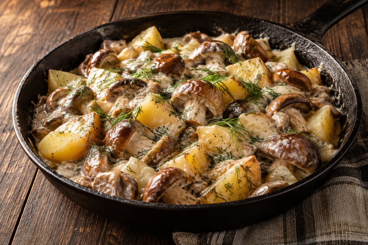 Маслята с картофелем в сметанном соусе