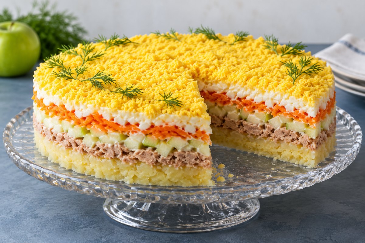 Мимоза с тунцом и зелёным яблоком