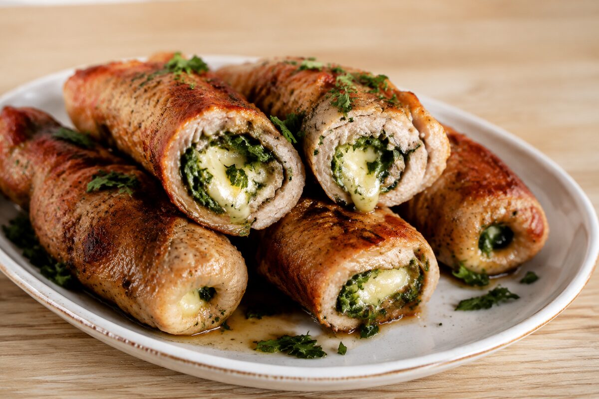 Мясные рулетики с сыром и зеленью