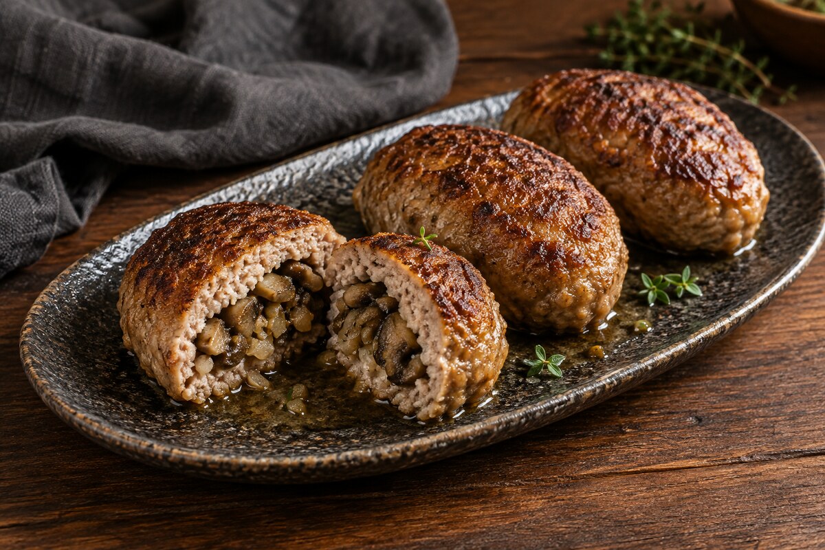 Мясные зразы из смешанного фарша с грибами