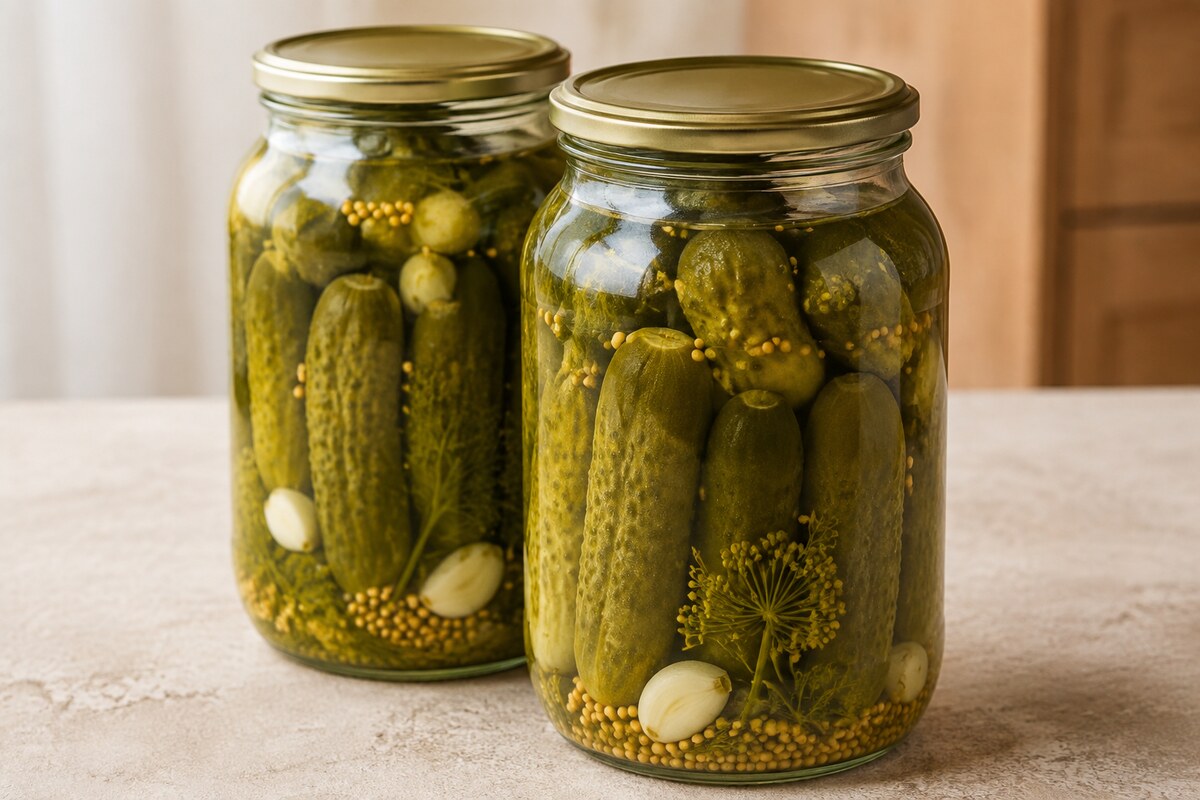 Огурцы маринованные с горчичными зёрнами
