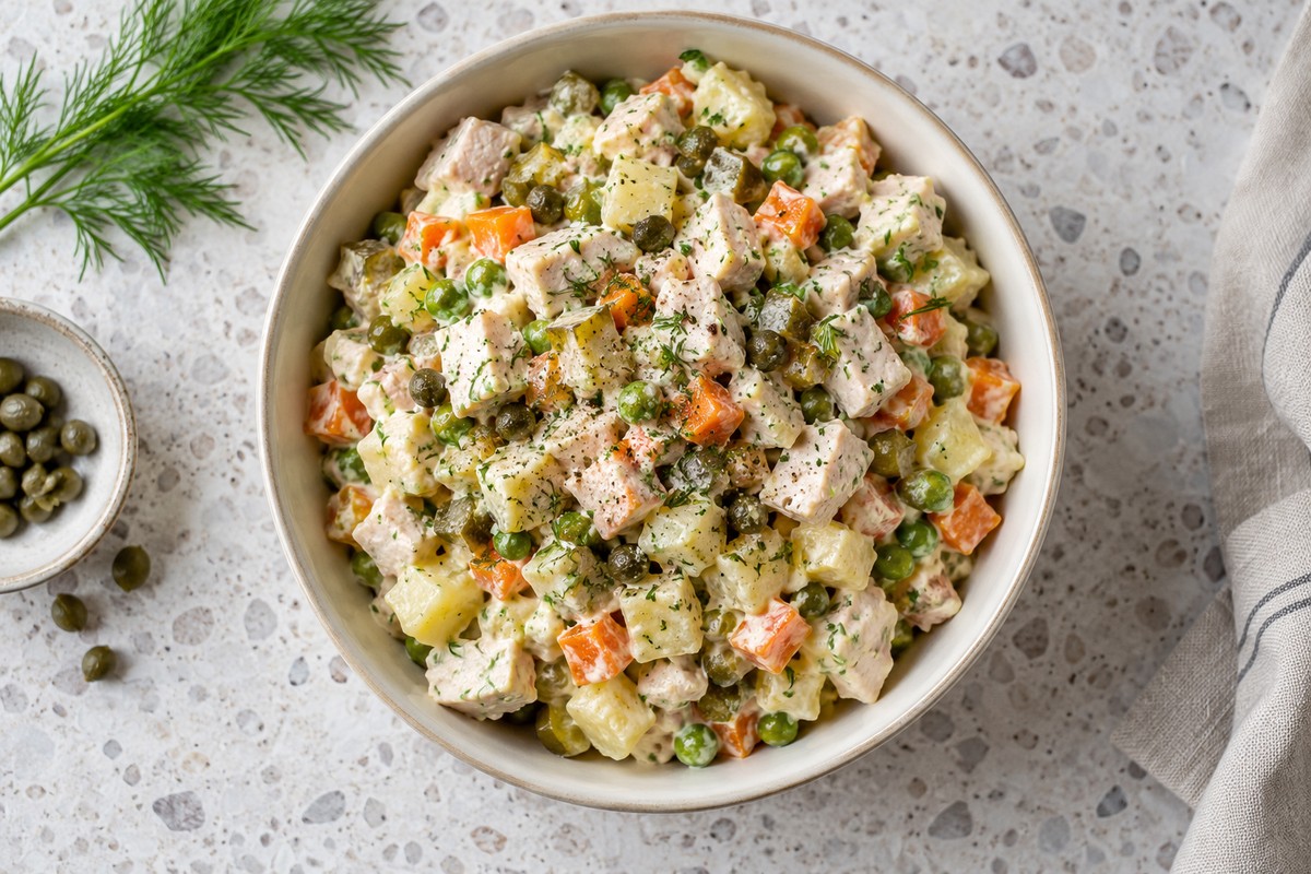 Оливье с индейкой и каперсами