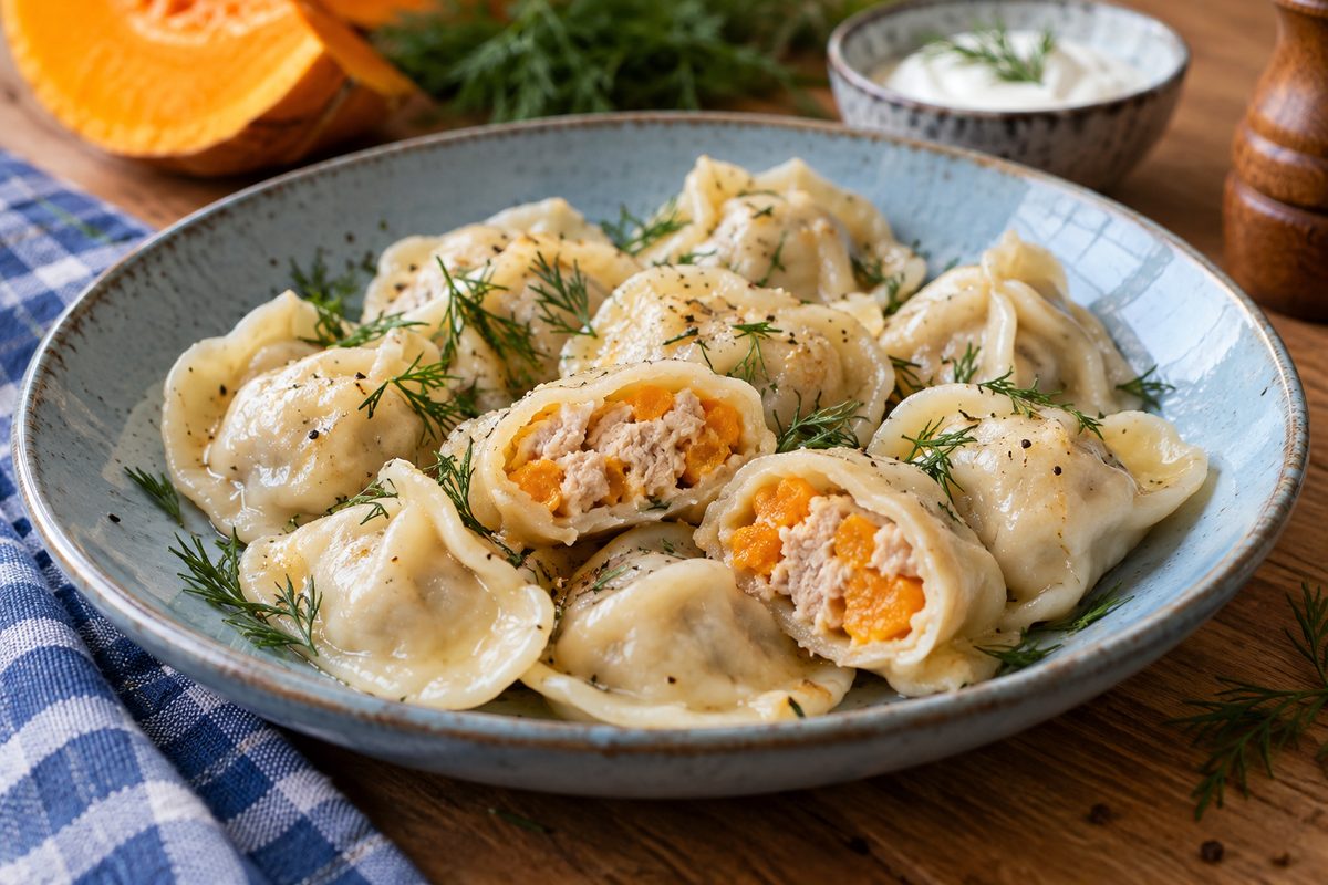 Пельмени с курицей и тыквой