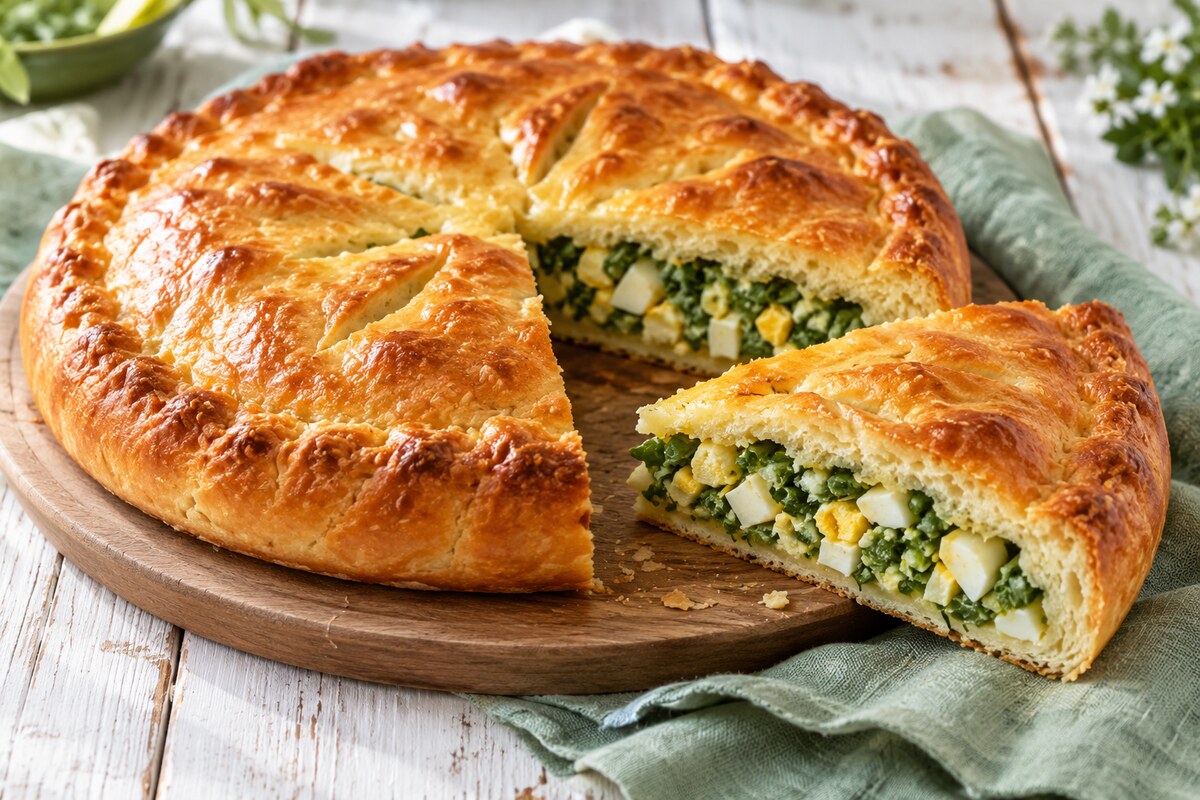 Пирог с зелёным луком и яйцом