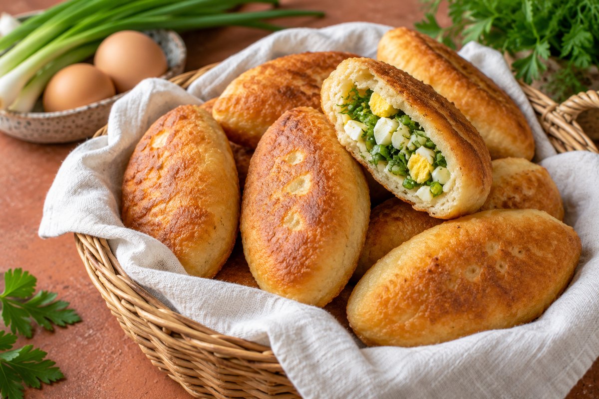 Пирожки жареные с яйцом и зелёным луком
