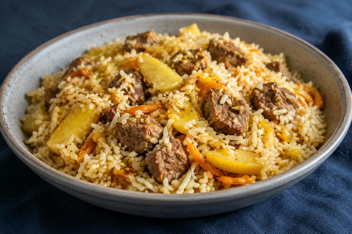 Плов с бараниной и айвой