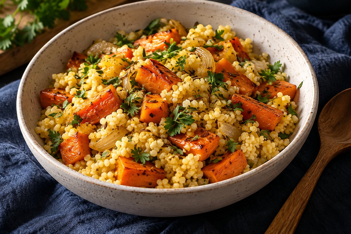 Пшено с печёной морковью и кумином