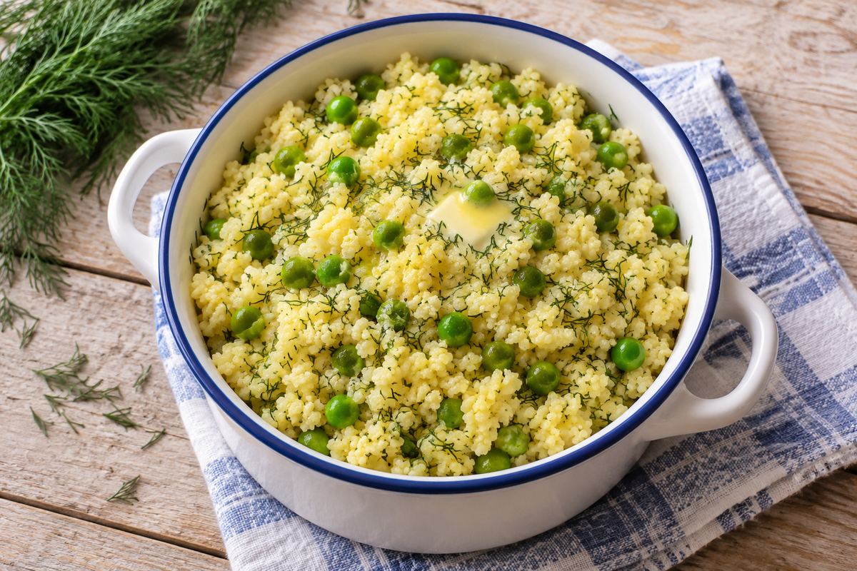 Пшено с зелёным горошком и укропом