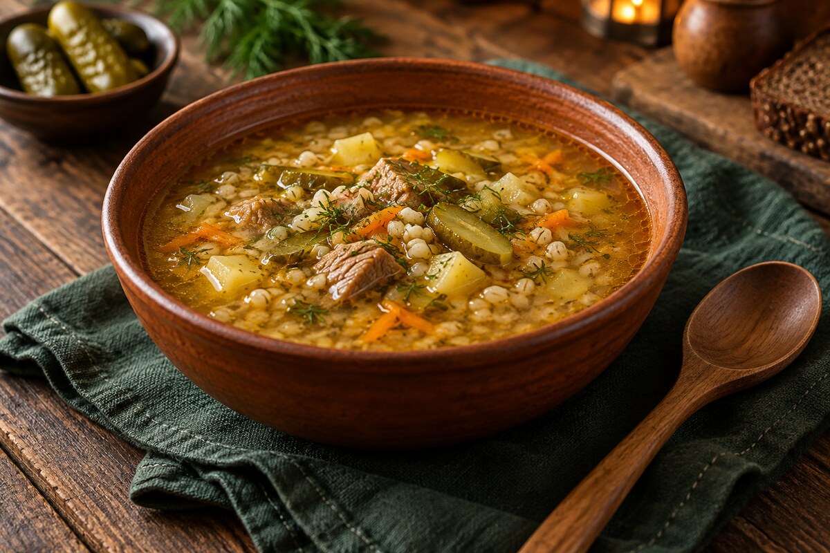 Рассольник с перловкой и индейкой