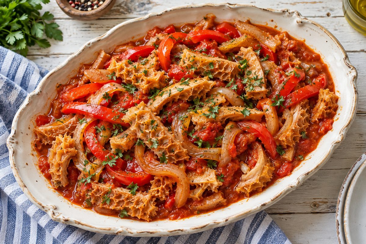 Рубец с луком и сладким перцем