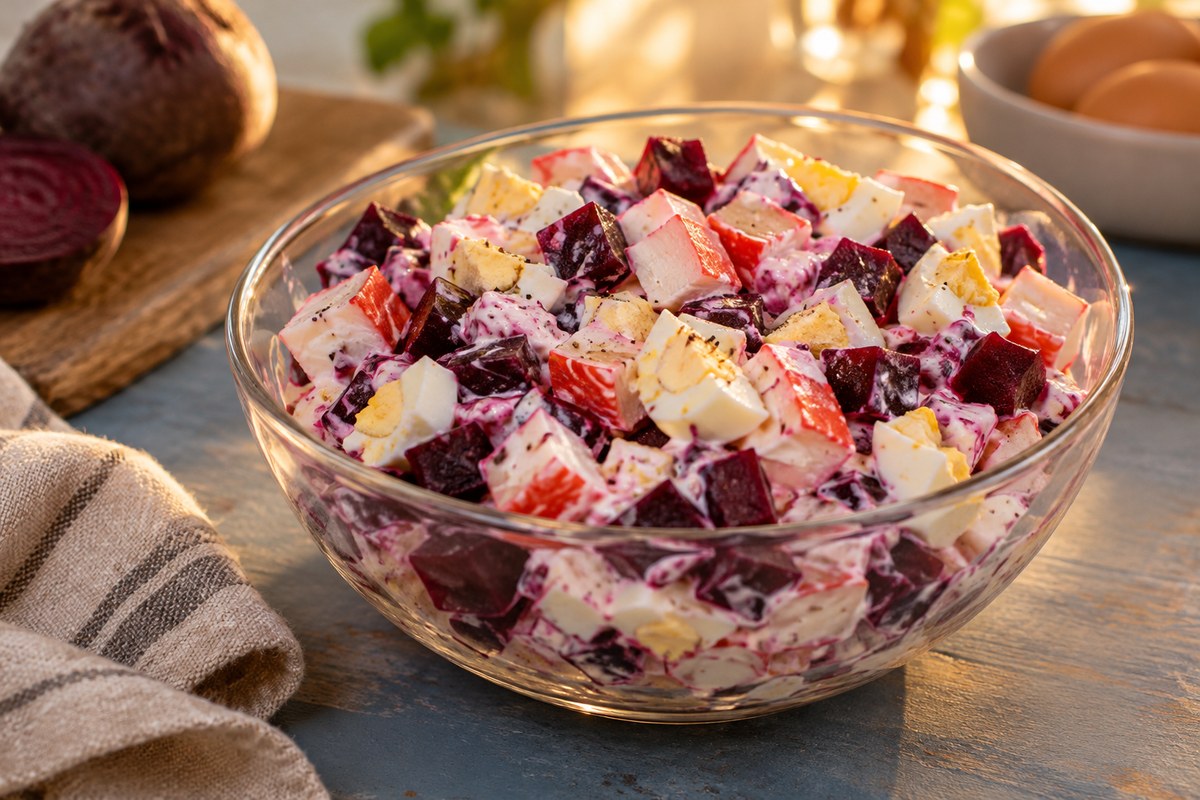 Салат с крабовыми палочками и печёной свёклой
