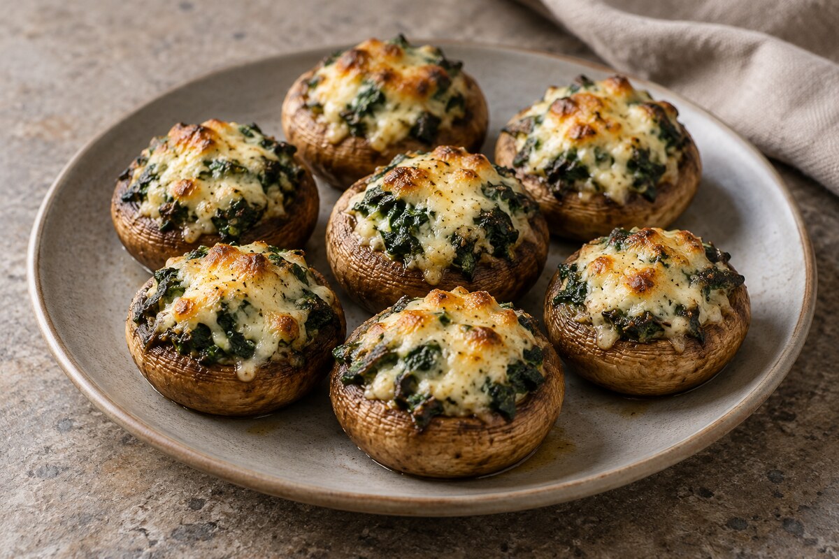 Шампиньоны, фаршированные шпинатом и сыром