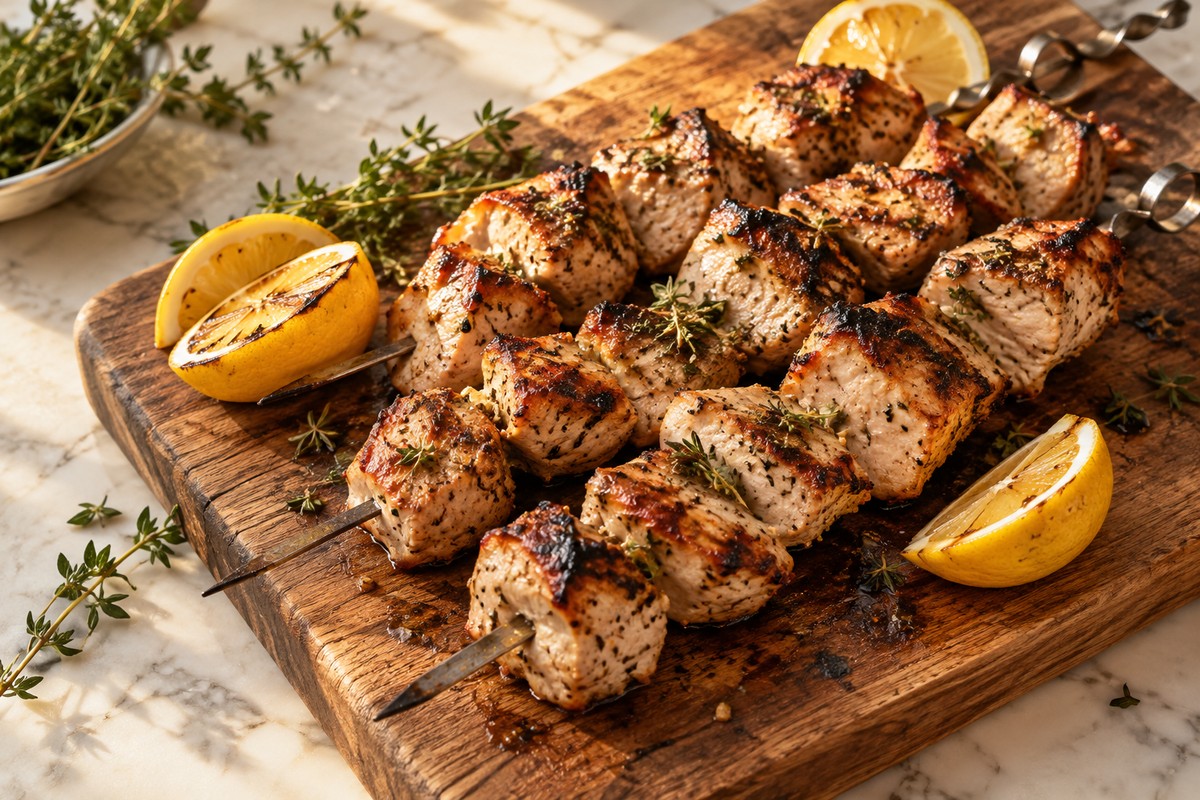 Шашлык из индейки с лимоном и тимьяном