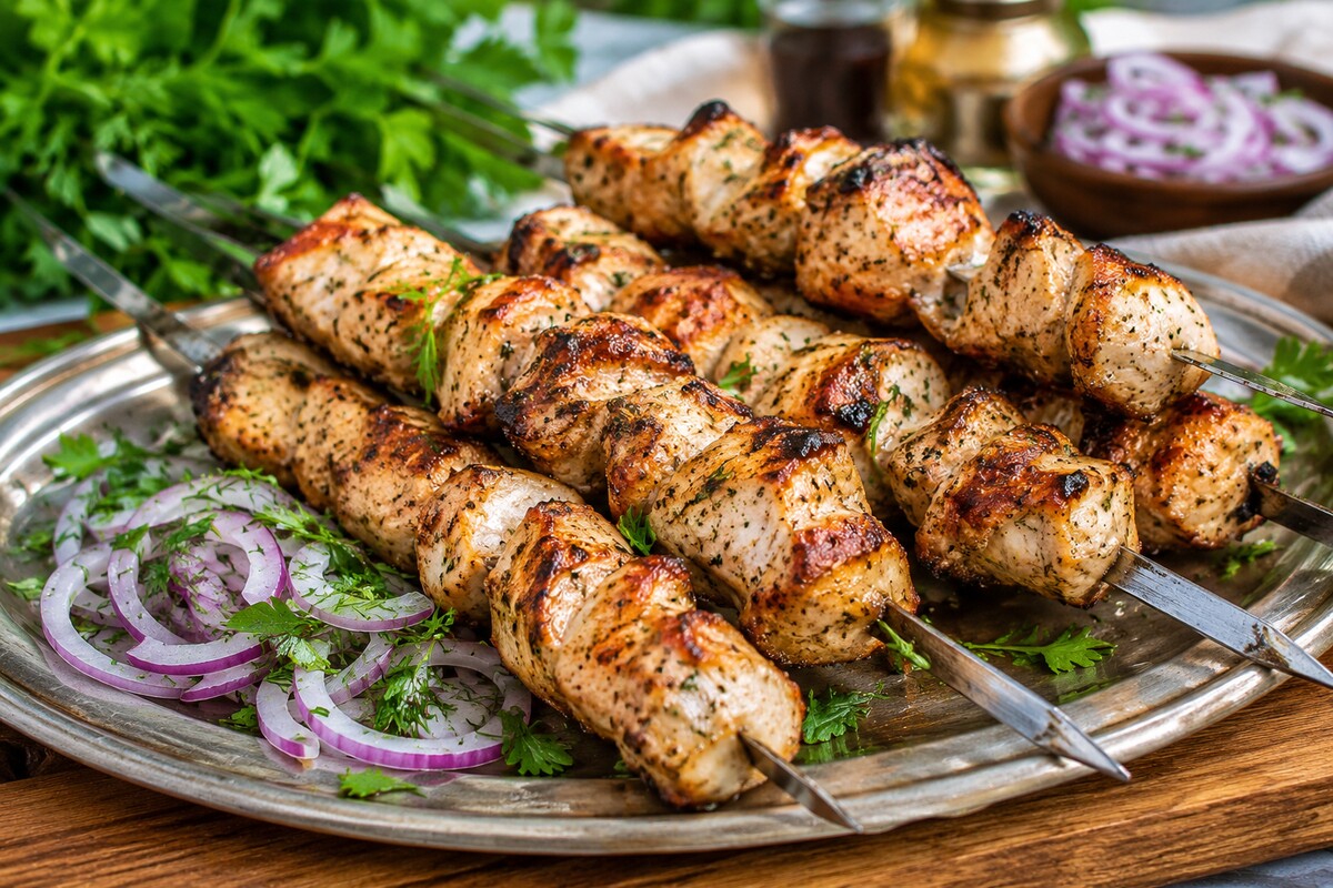 Шашлык из курицы в кефирном маринаде