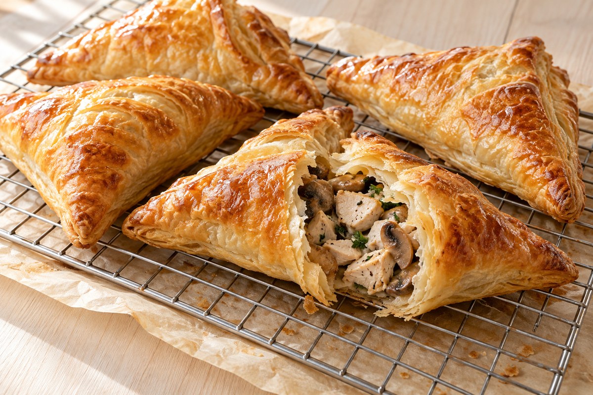 Слоёные конвертики с курицей и грибами