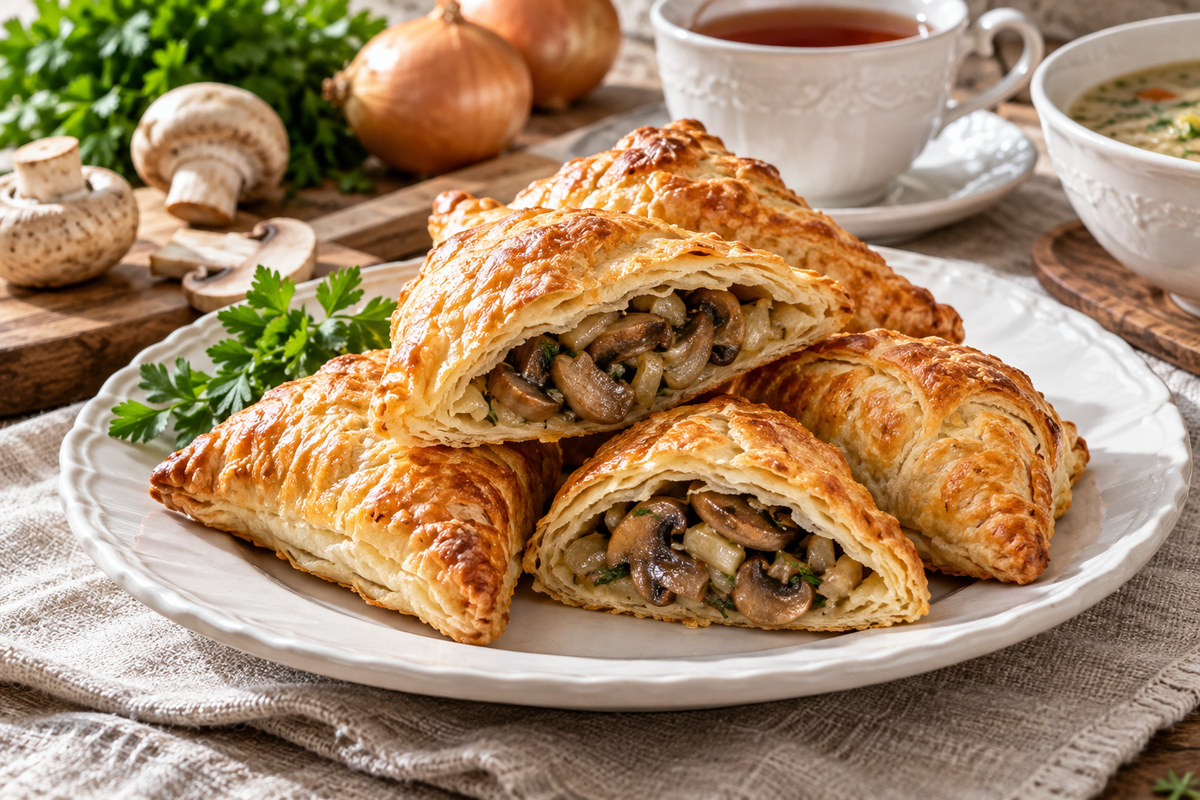 Слоёные пирожки с грибами и луком