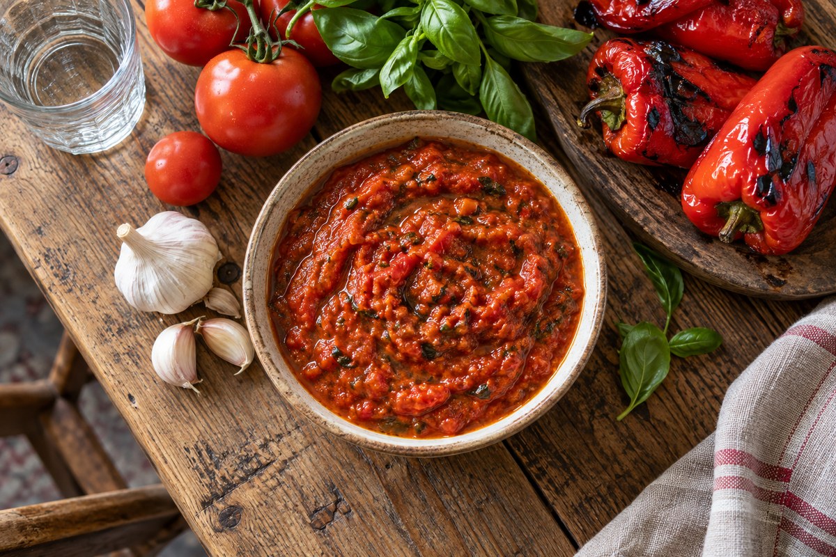 Соус из печёного перца с базиликом для заморозки