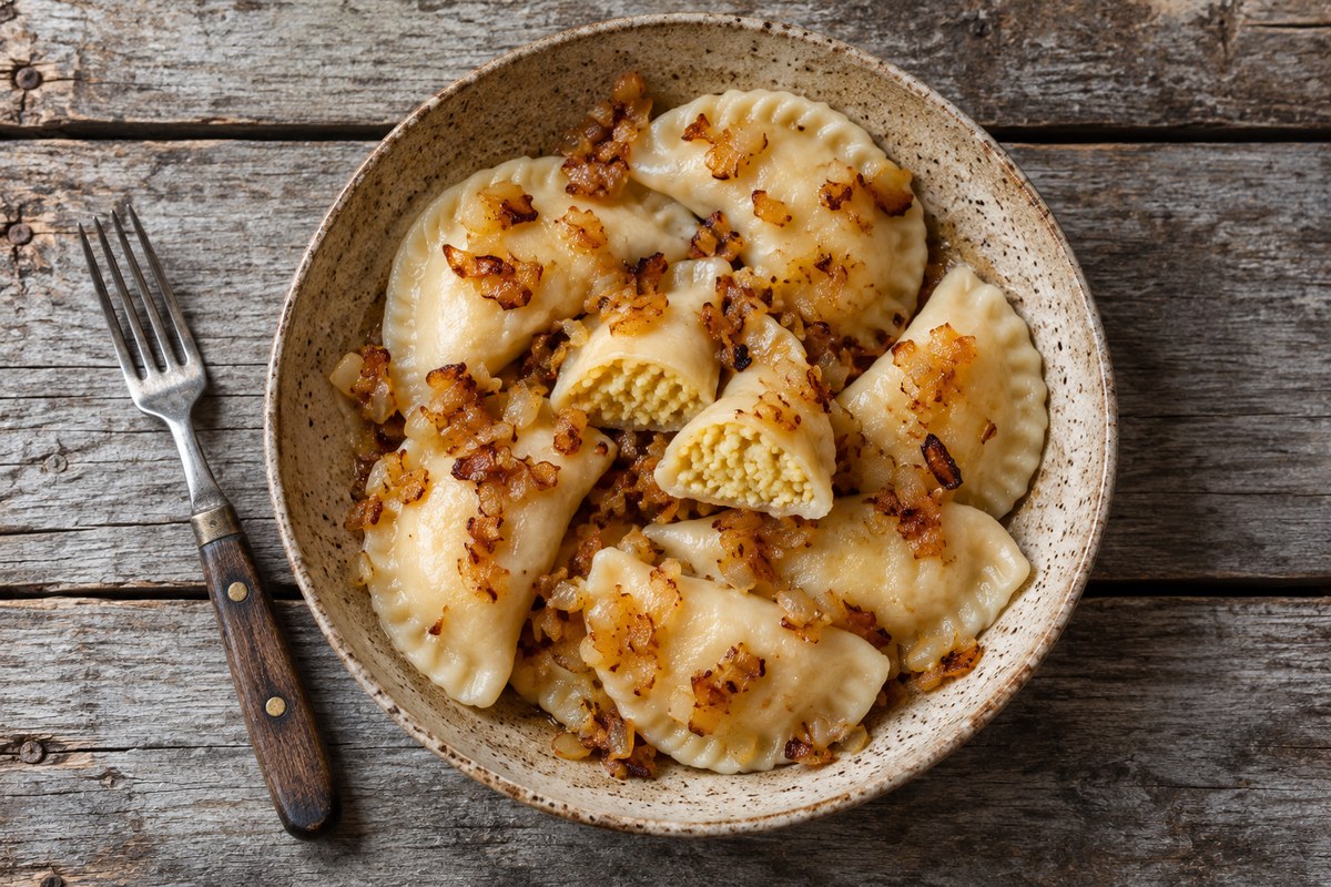 Вареники с пшеном и жареным луком
