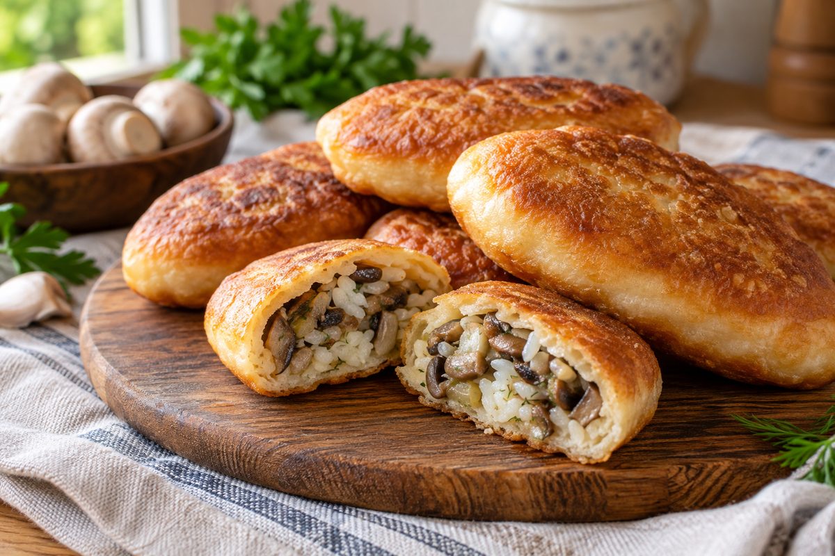 Жареные пирожки с грибами и рисом